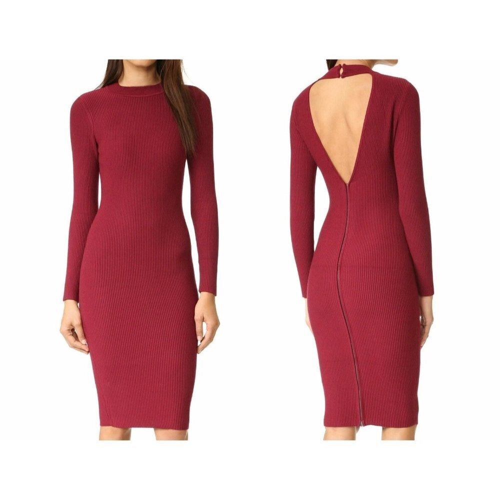 NWT Rebecca Minkoff Magri in Wine Ribbed Knit Cutout Zip Back Dress L $228 - Picture 1 of 8